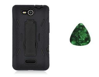 For LG OPTIMUS EXCEED VS840PP / LUCID 4G VS840 Kickstand Hybrid Hard Phone Cover Case   Black / Black + Free Green Stone Pry Tool Cell Phones & Accessories