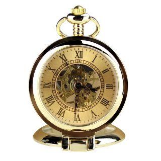 Orkina Vintage Gold Color Hand Wind Mechanical Skeleton Dial Chain Pocket Watch W116 GR: Orkina: Watches