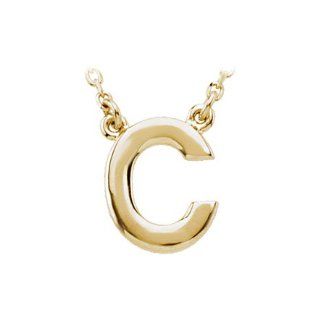 Block Initial Necklace in 14 Karat Yellow Gold, Letter C Jewelry