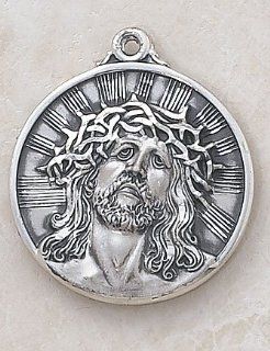 Men's Round Sterling Silver Head of Christ Medal Catholic Jesus Crown of Thorns Pendant with Steel Chain: Jewelry
