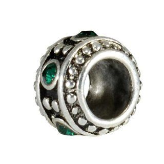Heyjewels 925 Sterling Silver Bead with Deep Green Crystal May Birthstone Beads for Pandora, Biagi, Chamilia, Troll and More Bracelet Color Silver: Bead Charms: Jewelry