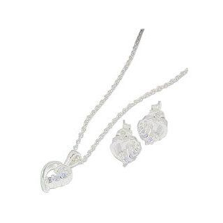 Gems Couture Sterling Silver CZ Heart Earring/Pendant Set: Everything Else