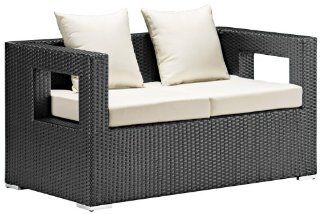 Algarve Two Seat Outdoor Sofa Off White Fabric/Espresso Frame  Outdoor And Patio Furniture Sets  Patio, Lawn & Garden