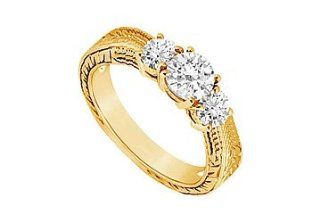 Three Stone Diamond Ring 14K Yellow Gold   0.33 CT Diamonds LOVEBRIGHT Jewelry