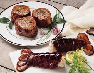 Super Trimmed Filet Mignon with Bacon and Lobster Tails 6 8oz : Beef Steaks : Grocery & Gourmet Food