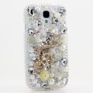 3D Luxury Swarovski Crystal Sparkle Diamond Bling Clear Pearls Music Flowers Design Case Cover for Samsung Galaxy S4 S 4 IV i9500 fits Verizon, AT&T, T mobile, Sprint and other Carriers (Handcrafted by BlingAngels): Cell Phones & Accessories