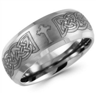 8mm Braid Pattern Laser Engraved Celtic Design with Cross Tungsten Wedding Band Ring for Men   Size 11.5: Jewelers Mart: Jewelry