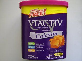 Viactiv Calcium 500 mg, Vitamin D 500 IU, and Vitamin K 40 mcg 75 Soft Chews   Caramel Flavor (Pack of 1): Health & Personal Care