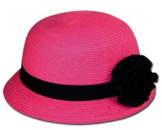 EH8541LC   Womens 100% Paper Straw Black Flower Accent Cloche Bucket Bell Summer Hat   Hot pink/One Size at  Womens Clothing store