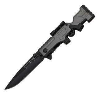 Spring assisted sniper rifle pocket knife (gray) Wartech YC S 8359 GY : Sports & Outdoors