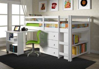 CAPTAIN TWIN LOFT BED W/CHEST AND ROLL OUT DESK (WHITE FINISH): Home & Kitchen