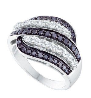 14K White Gold 1.00CT Black & White Round Cut Diamond Swirl Band: Rings: Jewelry