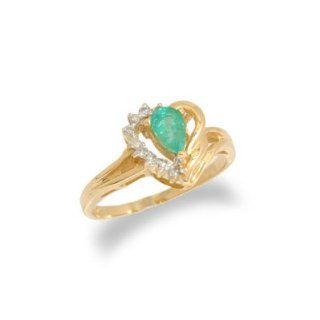 14K Gold Emerald and Diamond Heart Shaped Ring Size 7: Enchanted Jewelry: Jewelry
