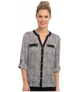 Jones New York Rolled Sleeve Tunic Womens Blouse (White)