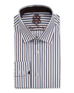 Striped Twill Dress Shirt, Blue/Brown