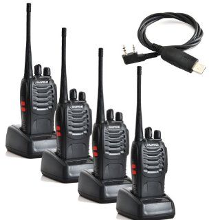 Baofeng BF 888S UHF 400 470MHz 16CH CTCSS/DCS With Earpiece Hand Held Mobile Amateur Radio Walkie Talkie 2 Way Radio Long Range Black 4 Pack and USB Programming Cable : Frs Two Way Radios : Car Electronics