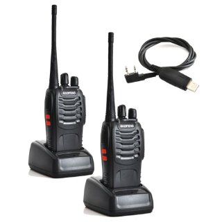 Baofeng BF 888S UHF 400 470MHz 16CH CTCSS/DCS With Earpiece Hand Held Mobile Amateur Radio Walkie Talkie 2 Way Radio Long Range Black 2 Pack and USB Programming Cable : Frs Two Way Radios : Car Electronics