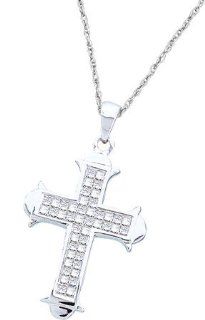 0.50 Carat (ctw) Princess Diamond Ladies Cross Pendant set in 14k White Gold PR01 2006: Jewelry