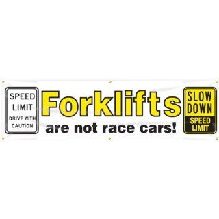 Accuform Signs MBR891 Reinforced Vinyl Motivational Safety Banner "SPEED LIMIT DRIVE WITH CAUTION Forklifts are not race cars! SLOW DOWN SPEED LIMIT" with Metal Grommets, 28" Width x 8' Length, Black/Yellow on White: Industrial Warning S