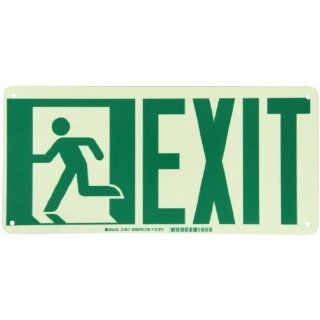 Brady 114671 15" Width x 7" Height B 895 Glow In The Dark Plastic, Green Safety Guidance Sign, Legend "Exit" (with Picto) Industrial Warning Signs