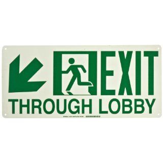 Brady 114647 10" Width x 22" Height B 895 Glow In The Dark Plastic, Green Safety Guidance Sign, Legend "Exit Through Lobby": Industrial Warning Signs: Industrial & Scientific