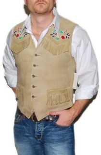 Polo Ralph Lauren RRL Mens Western Indian Suede Leather Beaded Vest Brown Small at  Mens Clothing store
