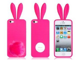 3D Rabbit Ears Cute Rabbit Bunny Ear TPU Case with Bushy Tail Stand Function Holder for Iphone 5  Pink: Cell Phones & Accessories