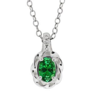 0.69 Ct Oval Green Created Emerald 18K White Gold Pendant: Jewelry