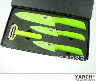 YARCH Ceramic knife 4pc Gift Set (3", 4", 6"knives, peeler w/apple icon) (Green): Kitchen & Dining
