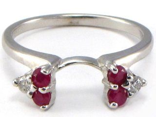 14k White Gold Ruby & Diamond Ring Wrap Guard Wedding Bands Jewelry