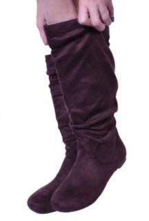 Women's Fashion Knee High Brown Suede Material Boots  048: Clothing