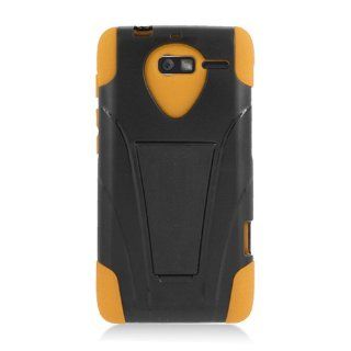 Motorola Droid RAZR M XT907 Yellow Black Stand Hard Soft Gel Dual Layer Case: Cell Phones & Accessories