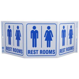Zing Eco Safety Tri View Sign, "Restrooms", 20" Width x 7 1/2" Length x 5" Depth, Recycled Plastic, Blue on White (Pack of 1): Industrial Warning Signs: Industrial & Scientific