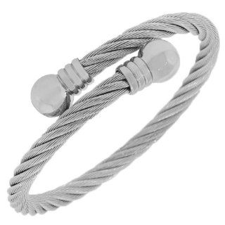 Stainless Steel Silver White Gold Tone Twisted Cable Womens Open End Bangle Bracelet: My Daily Styles: Jewelry