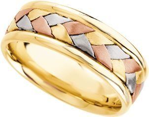 Jewelplus 7.75mm Tri Color Comfort Fit Handwoven Band 14K Yellow/White/Rose Size 10.00 Jewelry