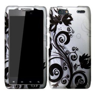 Black Silver Flowers Hard Case Cover For Motorola Droid Razr Maxx 912M 913 916 Razor Max with Free Pouch: Cell Phones & Accessories
