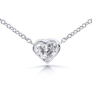 1/4 Carat Heart Shaped Bezel Set Diamond Solitaire Necklace (HI/SI1 SI2) in 14k White Gold (16" Gold Chain Included): Diamond Me: Jewelry