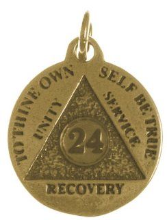 Alcoholics Anonymous AA Recovery Mini Medallion, #892 5, 24 Hour, Antiqued Brass Finish Jewelry