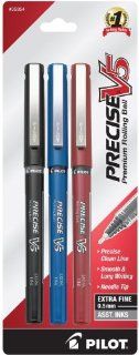 Pilot Precise V5 Stick Rolling Ball Pens, Extra Fine Point, 3 Pack, Black/Blue/Red Inks (35354)  Liquid Ink Rollerball Pens 