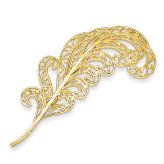 14k Filigree Feather Pin: Brooches And Pins: Jewelry
