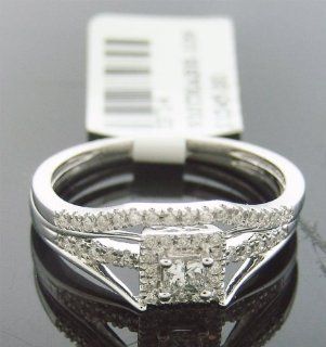 10k White Gold Engagement Wedding Band Ring Set 0.25ct White Diamonds Size 6.5: Jewelry