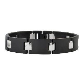 Men's Titanium Bracelet with Black Plating and Steel Tone Connecting Links 8 Inches Long: Inox: Jewelry