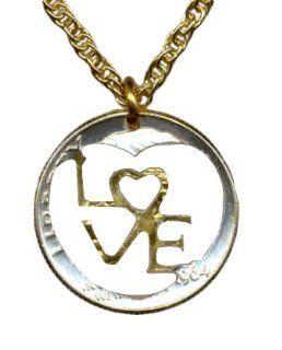 Stunning World 2 toned Nautical Gold and Sterling Silver Cut Coin Necklace Pendant Women's Men's Jewelry   U.S. dime "90% Silver" (Special cut design) 1946   1964: Jewelry
