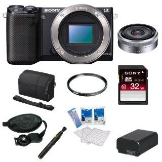 Sony NEX 5R/B 16.1 MP Compact Interchangeable Lens Digital Camera Body with 3 Inch LCD in Black + Sony SEL16F28 16mm f/2.8 Wide Angle Lens + Sony 32GB SDHC + Sony Camera Case + Replacement Battery Pack + 49mm Filter + Accessory Kit  Camera & Photo