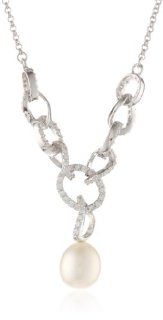 Bella Pearl Dangling Cubic Zirconia Pearl Pendant Necklace, 19.5": Jewelry
