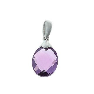 2.78CTW 14K White Gold Genuine Natural Briolette Amethyst Oval Shaped Pendant: Jewelry