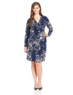 Jones New York Women's Plus Size Long Sleeve Wrap Dress, Blue Nile/Multi, 3X at  Womens Clothing store