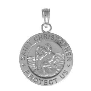 14k White Gold Saint Christopher Medal Charm.: Jewelry