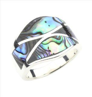 Abalone Paua Shell & 925 Sterling Silver Ring Size 6: Jewelry
