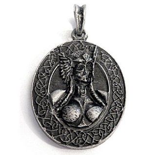 Silver Viking Goddess Valkyrie Female Chooser Of The Slain Nordic Norse Pendant 925 St Sterling Silver Finished Old Germanic Symbol 33 x 40 MM 925 Antiqued Silver Finish Two Sided Design  